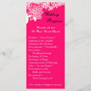 25 4x9 Wedding Program Vintage Victorian Lace Pink Programme