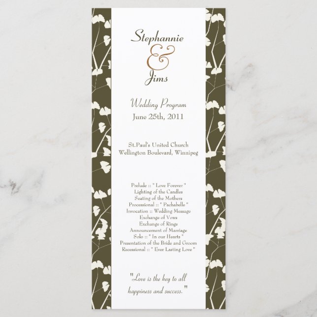 25 4x9 Wedding Program White Ginkgo Leaves Programme (Front)