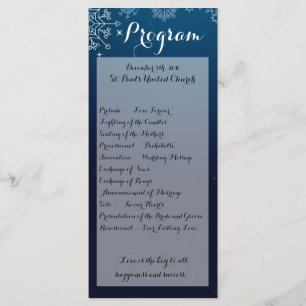 25 4x9 Wedding Program Winter Snowflakes Snow Ice Programme