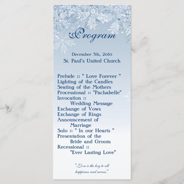 25 4x9 Wedding Program Winter Wonderland Trees Cry Programme (Front)