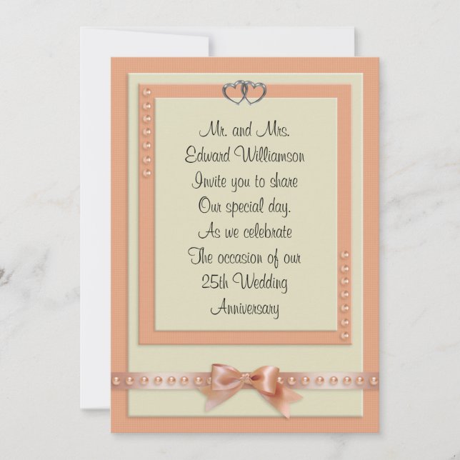 25 Anniversary invitation peach and cream colours (Front)
