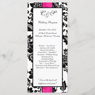 25 Black/Hot Pink Floral Damask Wedding Programs Programme