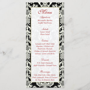 25 Black/White Damask Wedding Menu Tags