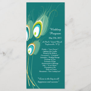 25 Blue Peacock Feather Wedding Programs Programme