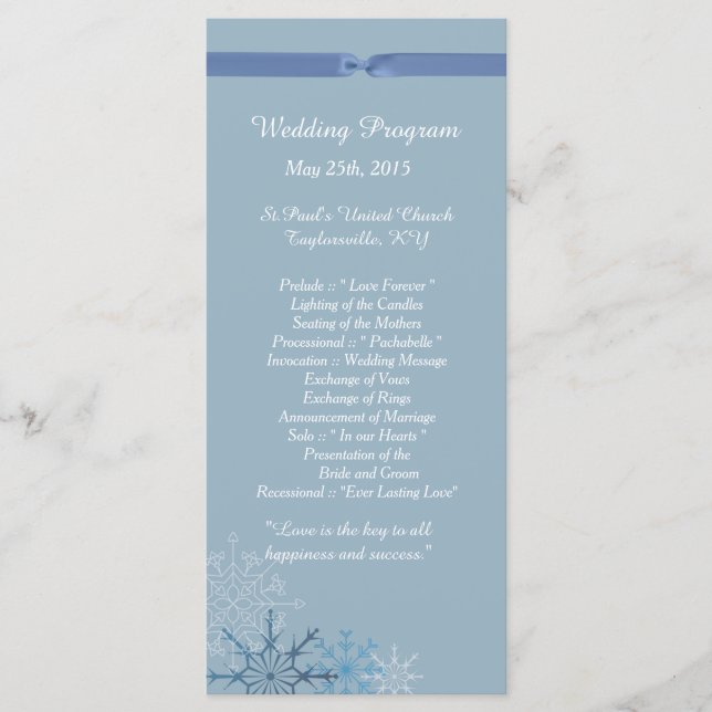 25 Blue Snowflake Winter Wedding Programs Programme (Front)