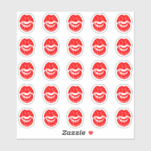 25 Bright Red Lipstick Kiss Mark Sticker