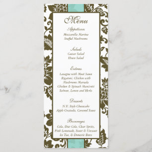 25 Brown/Blue Floral Damask Wedding Menu
