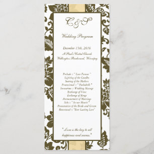25 Brown/Creme Floral Damask Wedding Programs Programme