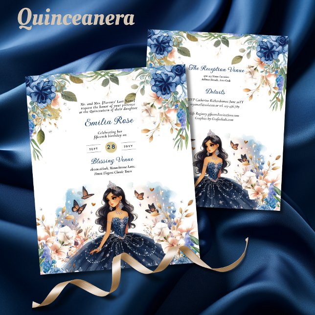 25 BUDGET Navy Blue Quinceanera Dress Floral Paper (Creator Uploaded)