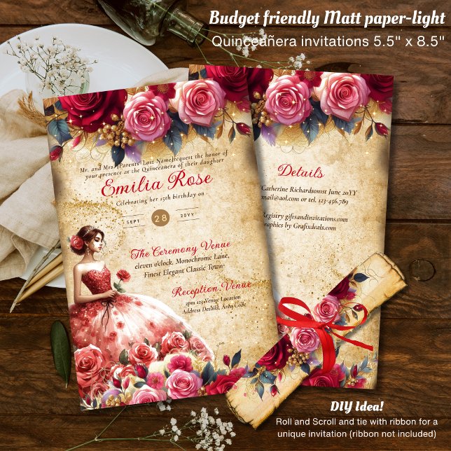 25 Budget Red Parchment Look Quinceanera DIY  Flyer (Creator Uploaded)