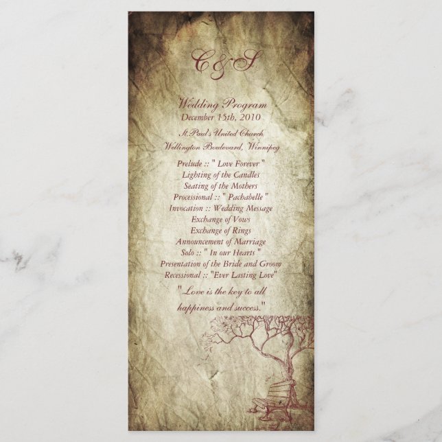 25 Fall Tree Wedding Programs Programme (Front)
