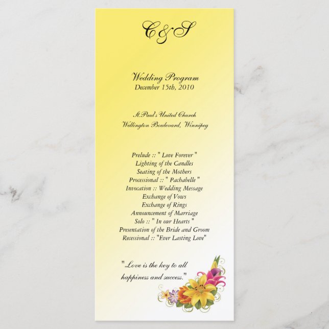 25 Flower Bouquet Wedding Programs Programme (Front)