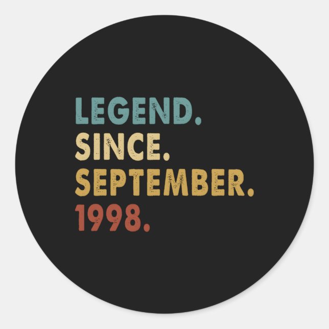 25 Legend Since September 1998 25Th Classic Round Sticker (Front)