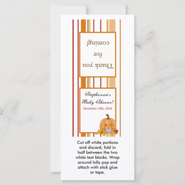 25 Lollipop Topper Autumn Fall Pumpkin Baby (Front)