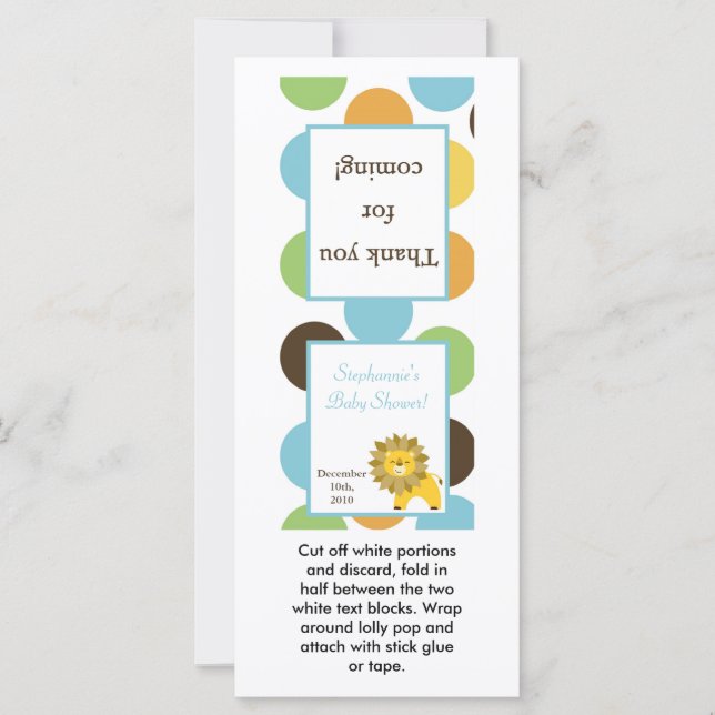 25 Lollipop Topper Jungle King Lion Safari Zoo (Front)