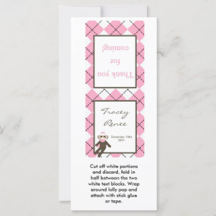 25 Lollipop Topper Pink Argyle Sock Monkey