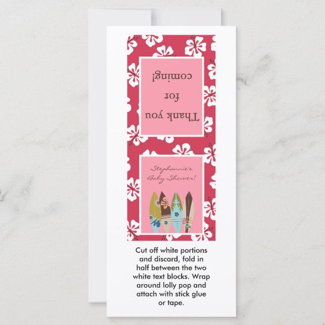 25 Lollipop Topper Pink Hawaiian Luau Tropical (Front)