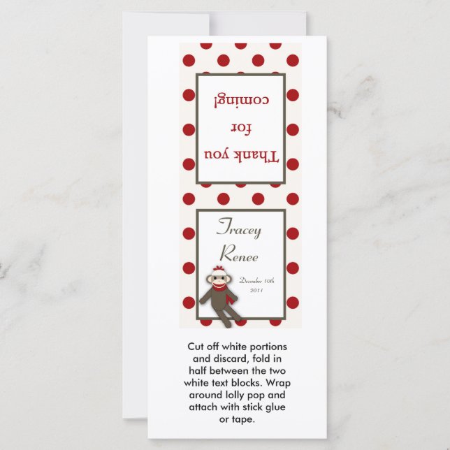 25 Lollipop Topper Red Sock Monkey (Front)