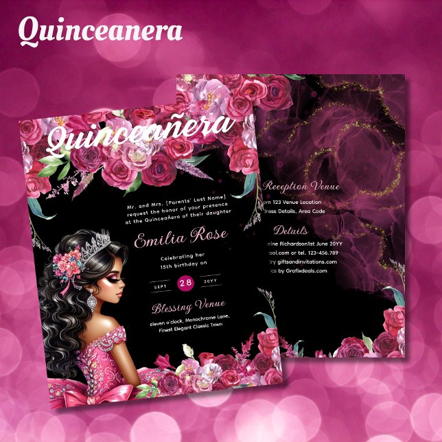25 Magenta Pink Quinceanera Dress Floral Paper (Creator Uploaded)