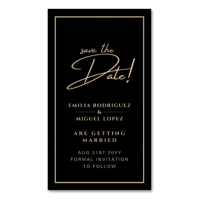 25 Magnetic black Gold Save Dates for Fridge Small Business Card (Front Vertical)