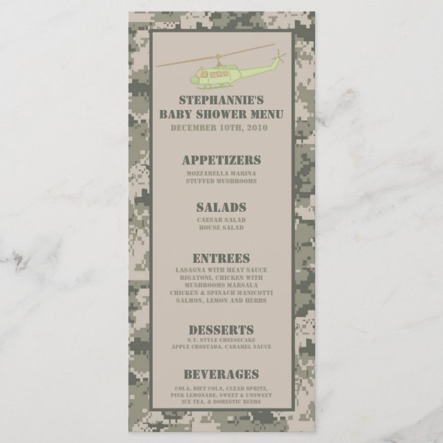 25 Menu Cards ARMY ACU Camoflauge Digital Camo (Front)