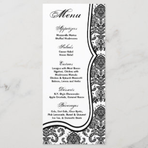 25 Menu Cards Black White Damask Lace Print Patter