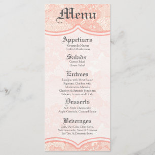 25 Menu Cards Country Coral Lace Print Fabric Patt