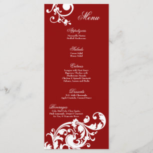 25 Menu Cards Crimson Red Floral Filigree Flower