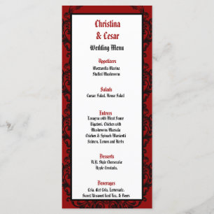 25 Menu Cards Crimson Red Ornate Embellishment Rub