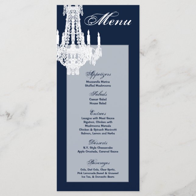 25 Menu Cards Crystal Chandelier Glitz Glamour Dia (Front)