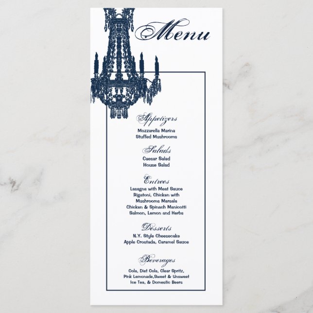 25 Menu Cards Crystal Chandelier Glitz Glamour Dia (Front)