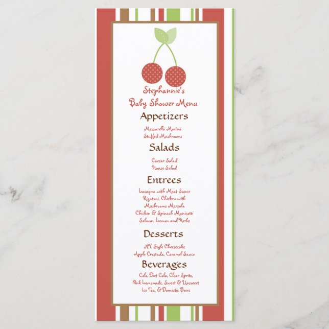 25 Menu Cards Farm Barn Animals Cherry (Front)