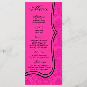 25 Menu Cards Hot Pink Black Damask Lace Print