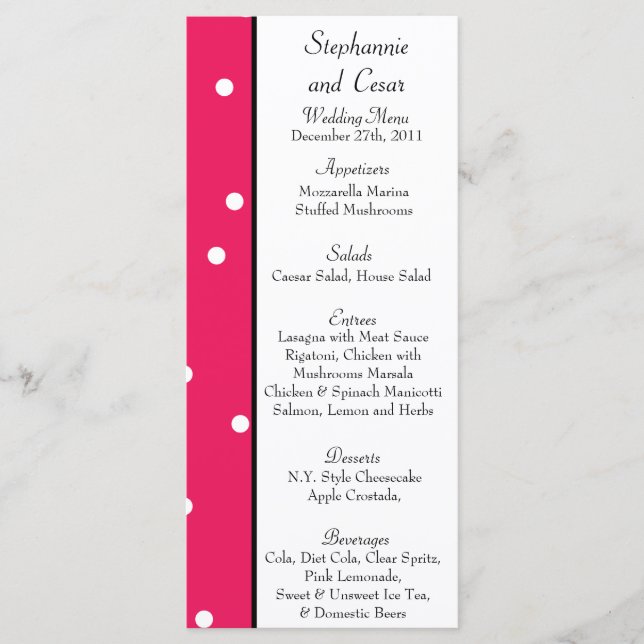 25 Menu Cards Hot Pink/Black Giraffe Love (Front)