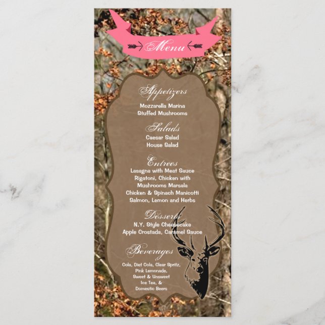 25 Menu Cards Hunting Deer Buck Head Camo (Front)