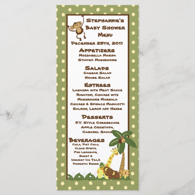 25 Menu Cards Jungle Babies (Front)