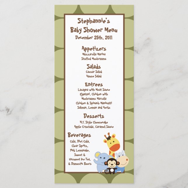 25 Menu Cards Jungle Play (Front)