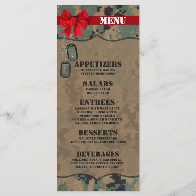 25 Menu Cards Marine DIGITAL PRINT Uniform Camo (Front)