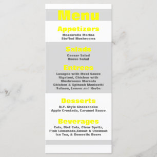 25 Menu Cards Modern Neon Stripe Yellow 80s Retro