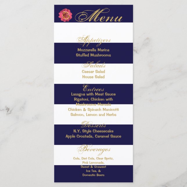 25 Menu Cards Modern Stripe Navy Blue Contempora (Front)