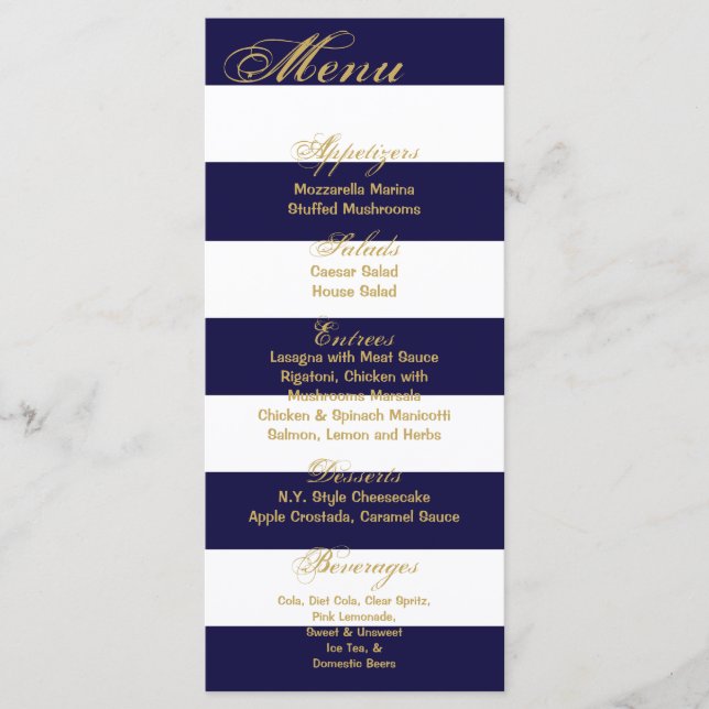 25 Menu Cards Modern Stripe Navy White Contempora (Front)