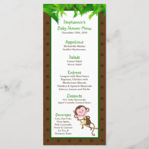 25 Menu Cards Monkey Swing Jungle Safari Zoo Anima