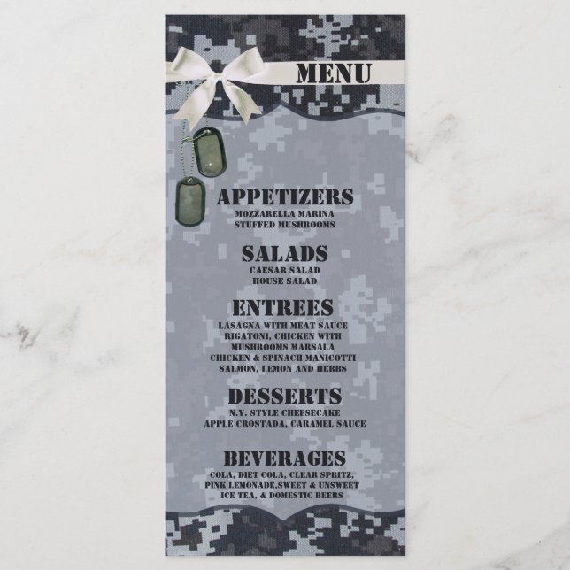 25 Menu Cards Navy DIGITAL PRINT Uniform Camo Camo (Front)