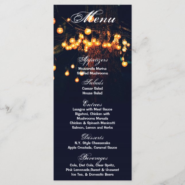 25 Menu Cards Oak Tree String Lights Night Yard (Front)
