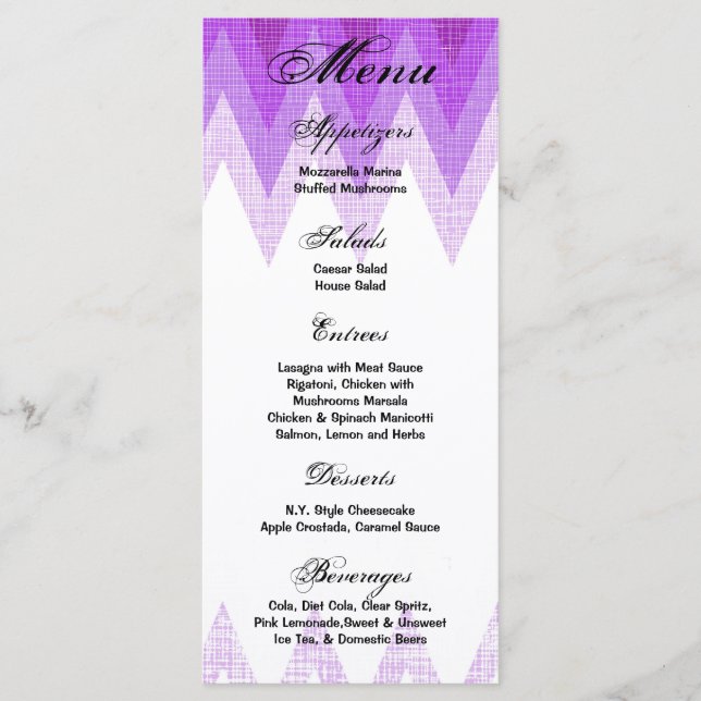 25 Menu Cards Ombre Purple Chevron (Front)