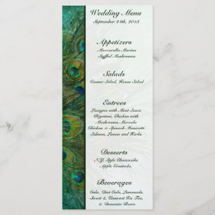 25 Menu Cards Peacock Green Feathers