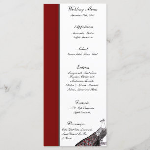 25 Menu Cards Peacock Red Black White