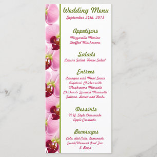 25 Menu Cards Pink Orchid Long Stem Flower Green
