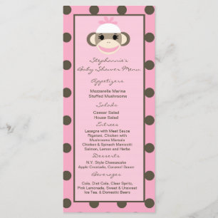 25 Menu Cards Pink Sock Monkey