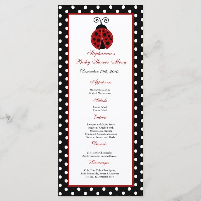 25 Menu Cards Red Ladybug (Front)